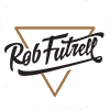 rob futrell in black text on a gold triangle